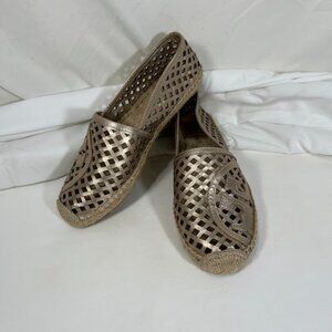 Tory Burch Gold Leather Laser Cut Espadrilles - Size 8M